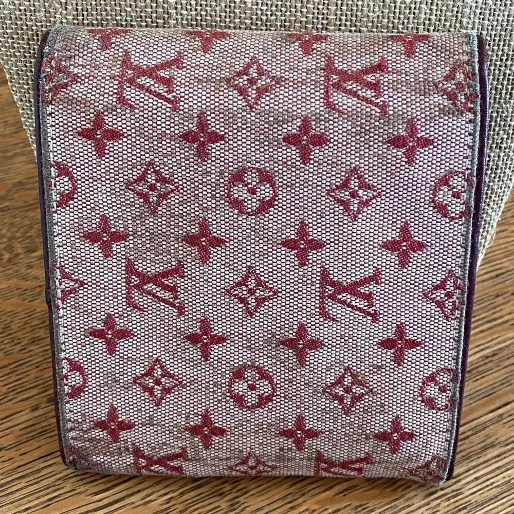 Louis Vuitton Red/Sepia Monogram Lin Porte-Tresor Canvas & Leather Wallet w/COA.